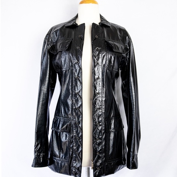 Yves Saint Laurent Black Patent Leather Safari Jacket Vintage Evening Jacket S - Picture 2 of 13